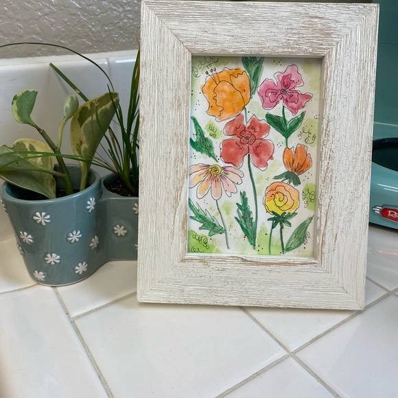Hand Crafted Other - Original handcrafted 4x6 Watercolor Art in White Frame